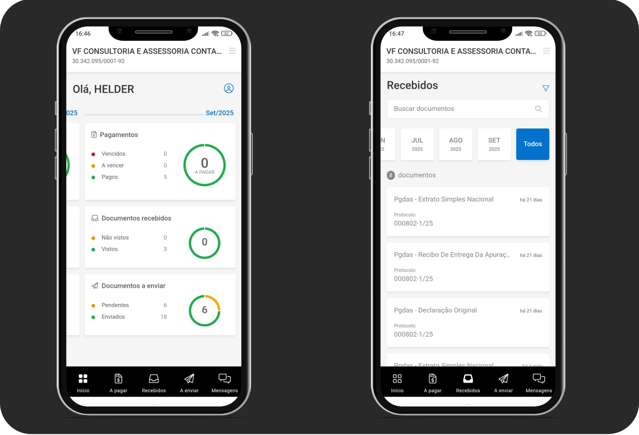 Aplicativo VF em dispositivos móveis